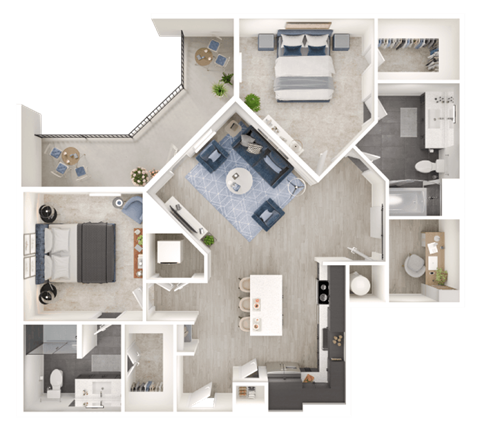 Floor plan for 2 beds, 2 baths, 1221 sqft